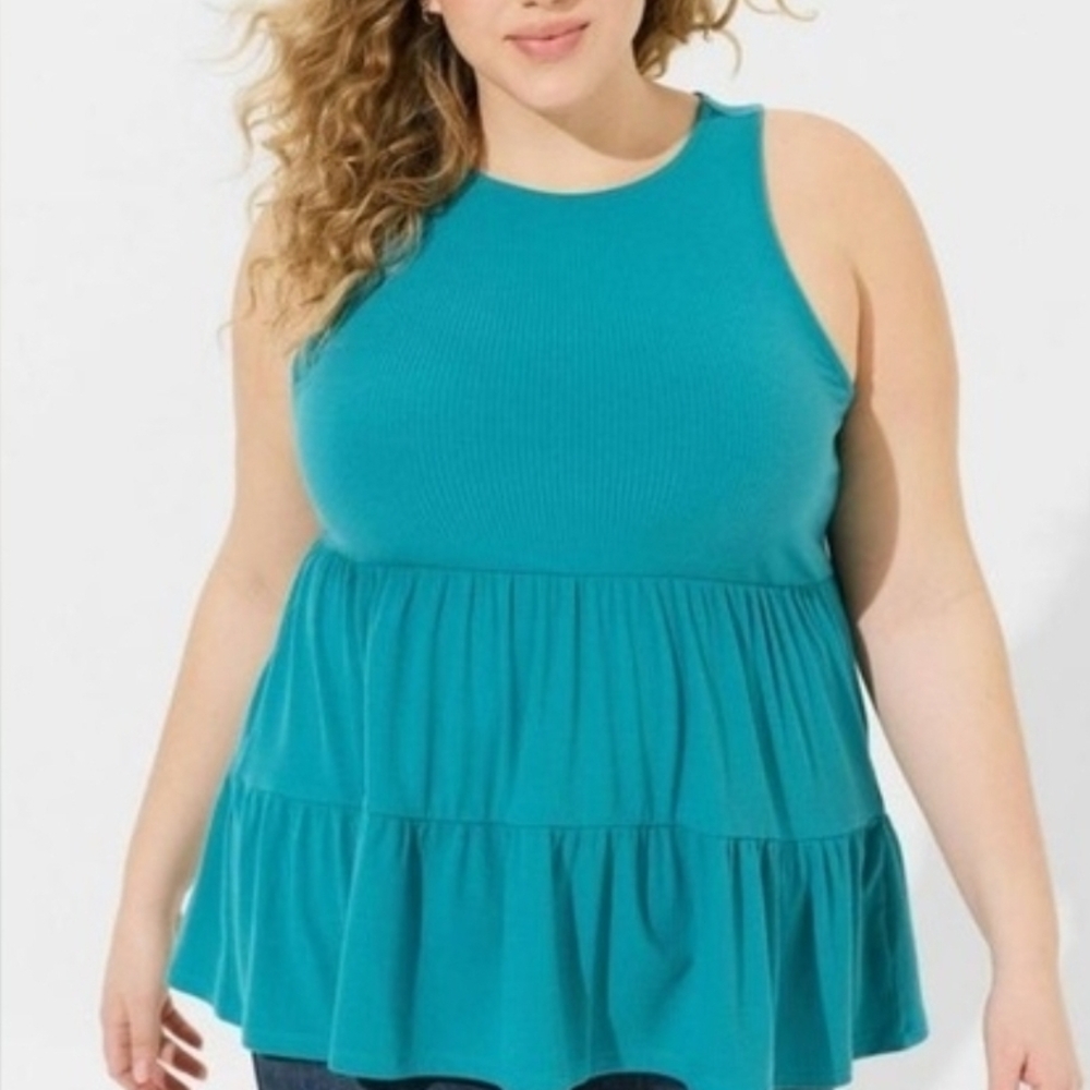 Torrid Teal Sleeveless Tiered Tank Top Size 0
